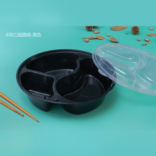 天津838三格圆形餐盒1X150套(黑色)